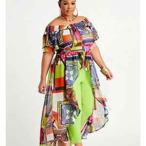 Ashley Stewart Hi-lo off he shoulder duster size 22/24 multi-color